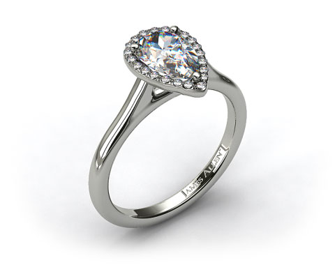 18k White Gold Pave Halo Diamond Engagement Ring (Pear Center)